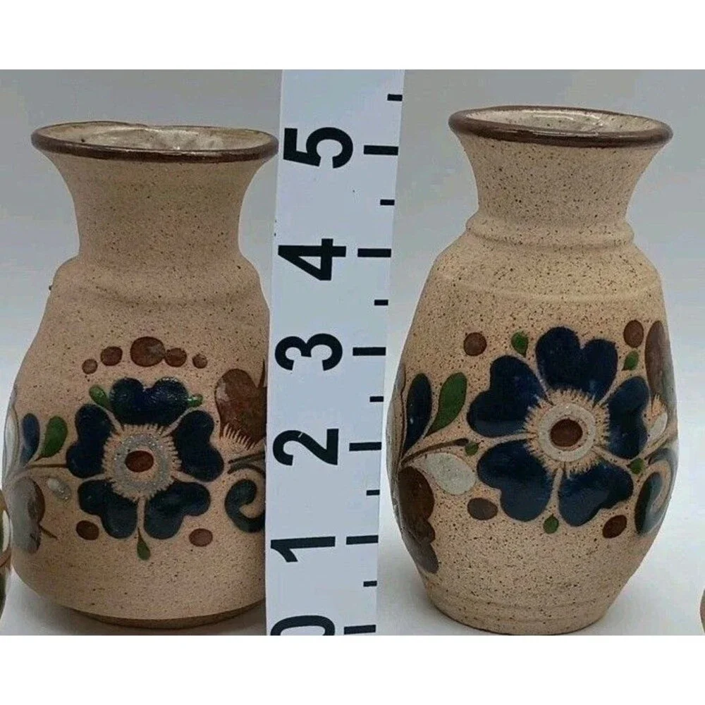 Tonala Sandstone Pottery Mexico Vases Floral Lot Of 4
